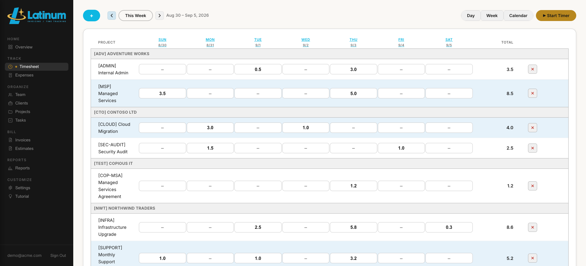 Latinum timesheet